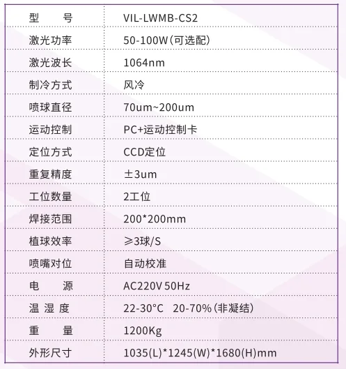 高精雙工位激光植球焊接機參數
